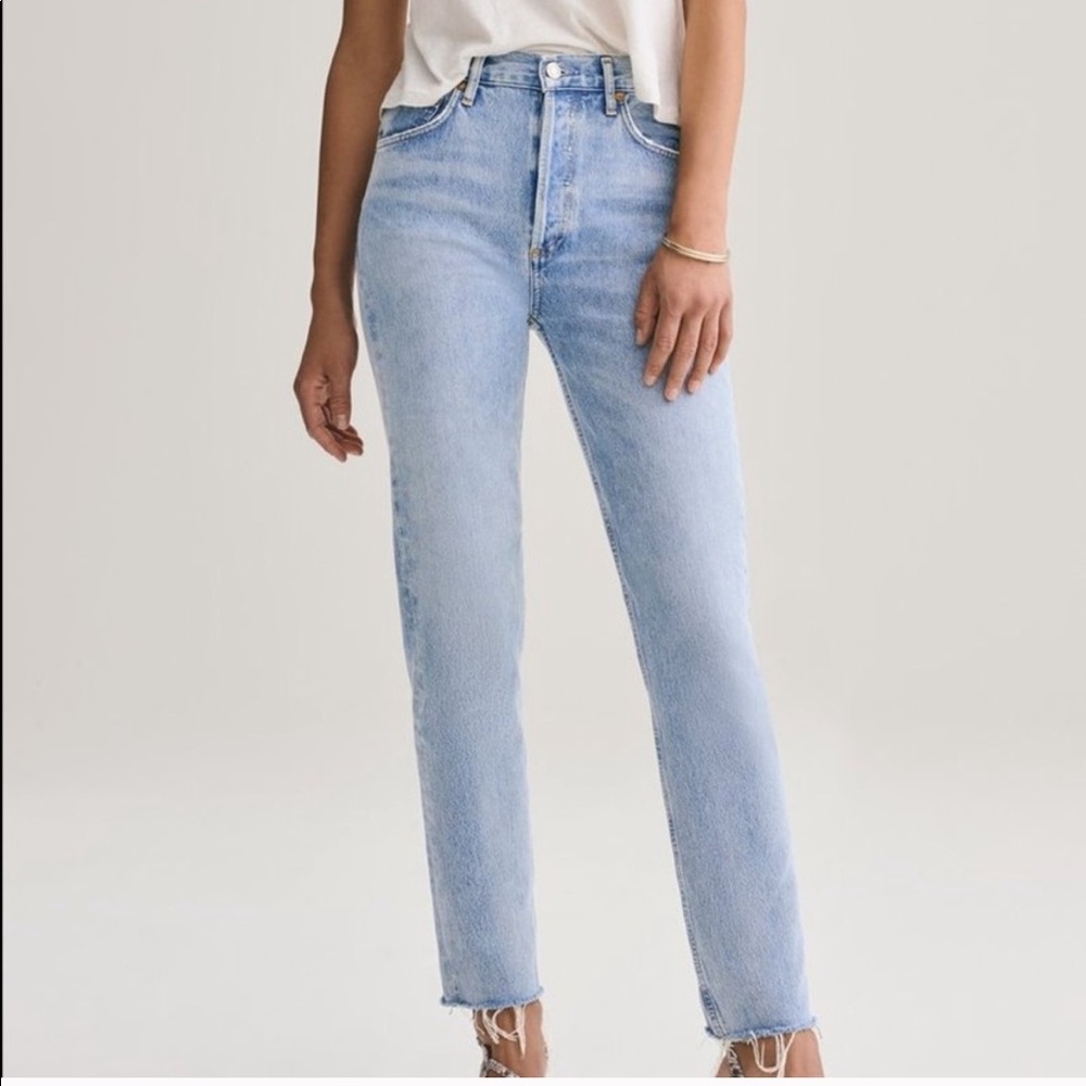 Agolde High Rise Straight Remy with raw cut hem